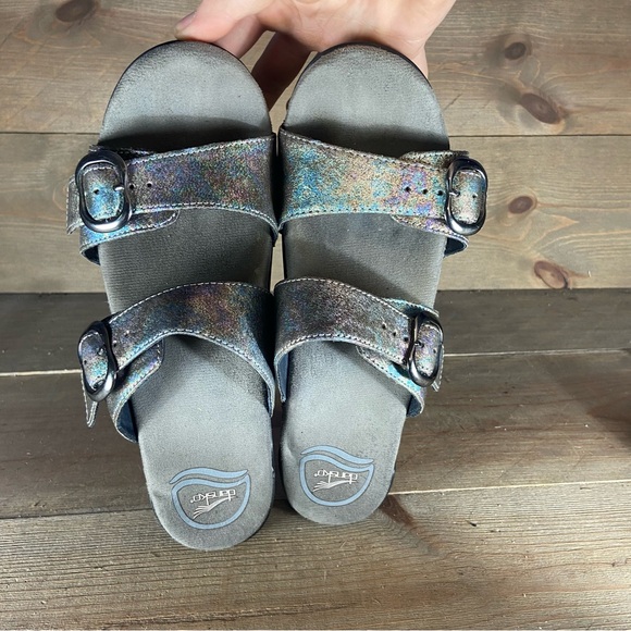 Dansko Sophie Womens size 38 shoes gray iridescent slip on wedge sandals - Picture 6 of 8